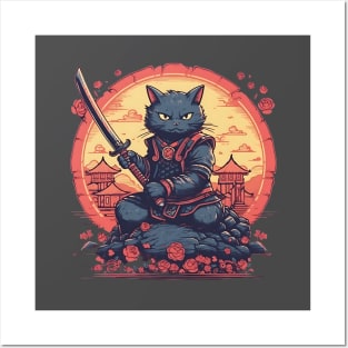 Cat Vintage Samurai Warrior Posters and Art